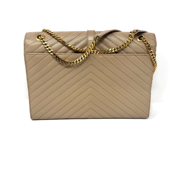 Saint Laurent Beige Large Grain de Poudre Chevron - Envelope Satchel YSL Bag - Picture 3 of 11